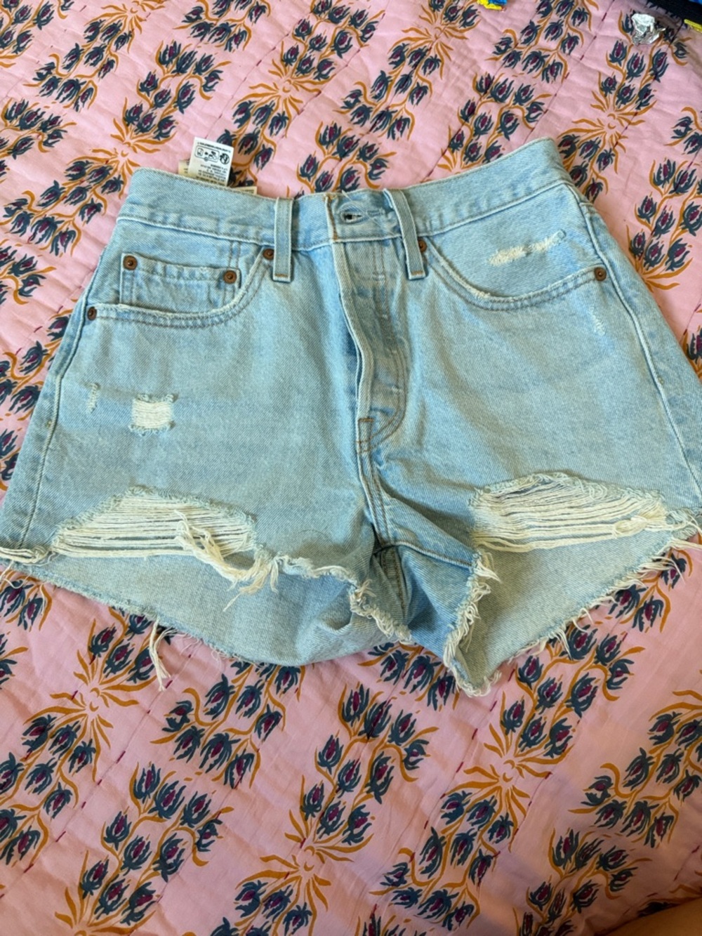 Levi's Light Blue Distressed Denim Cutoff Shorts